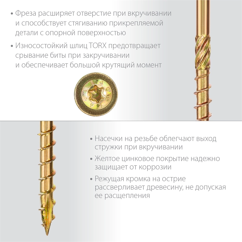 ЗУБР  КС-Т, 300 х 8.0 мм, TX40, тарельчатая головка, желтый цинк, 50 шт, конструкционный саморез, Профессионал (30051-80-300) 30051-80-300