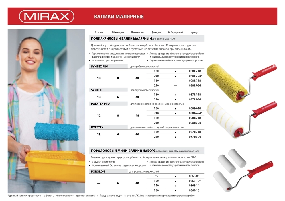 MIRAX  SYNTEX PRO, 48 х 180 мм, бюгель 8 мм, ворс 18 мм, полиакрил/полиэстер, все виды ЛКМ, малярный ролик (02815-18) 02815-18