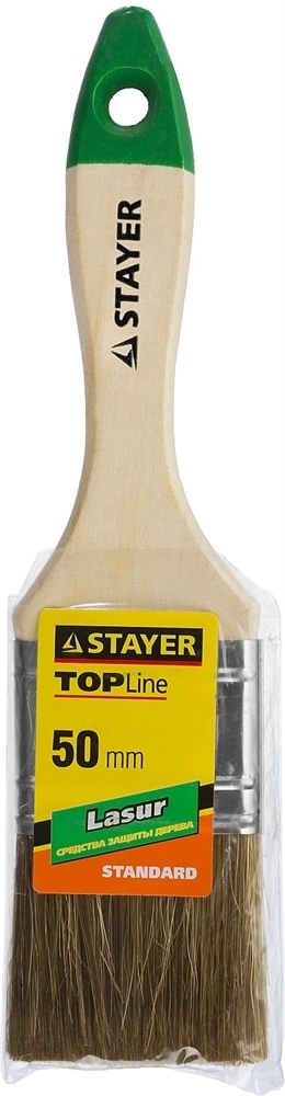 STAYER  LASUR, 50 мм, 2″, смешанная щетина, деревянная ручка, для высокотекучих ЛКМ, плоская кисть (01031-50) 01031-50