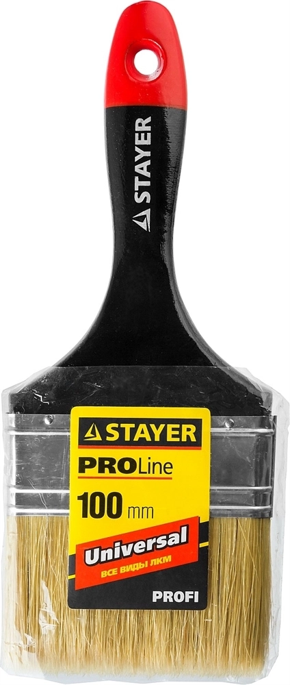 STAYER  Universal, 100 мм, 4″, светлая, натуральная щетина, деревянная ручка, все виды ЛКМ, плоская кисть, Professional (0104-100) 0104-100