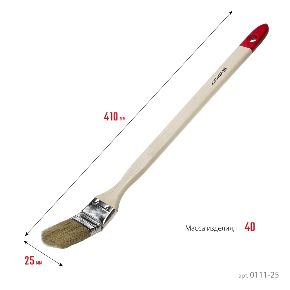 STAYER  UNIVERSAL, 25 мм, 1″, светлая натуральная щетина, деревянная ручка, все виды ЛКМ, радиаторная кисть (0111-25) 0111-25