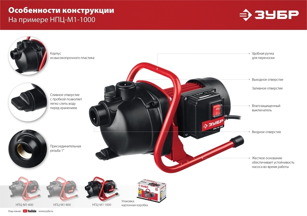 ЗУБР  600 Вт, поверхностный (садовый) центробежный насос (НПЦ-М1-600) НПЦ-М1-600