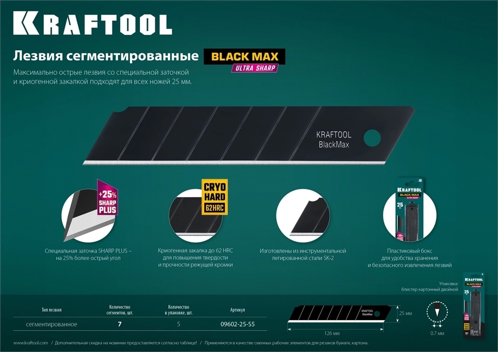 KRAFTOOL  25 мм, 5 шт, сегментированные лезвия (09602-25-S5) 09602-25-S5