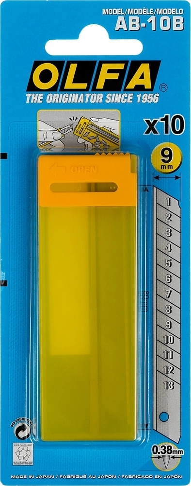 OLFA  9 х 80 х 0.38 мм, 10 шт, сегментированные лезвия (OL-AB-10B) OL-AB-10B
