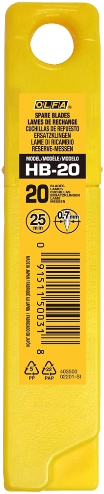 OLFA  25 мм, 20 шт, в пластиковом кейсе, сегментированные лезвия (OL-HB-20) OL-HB-20