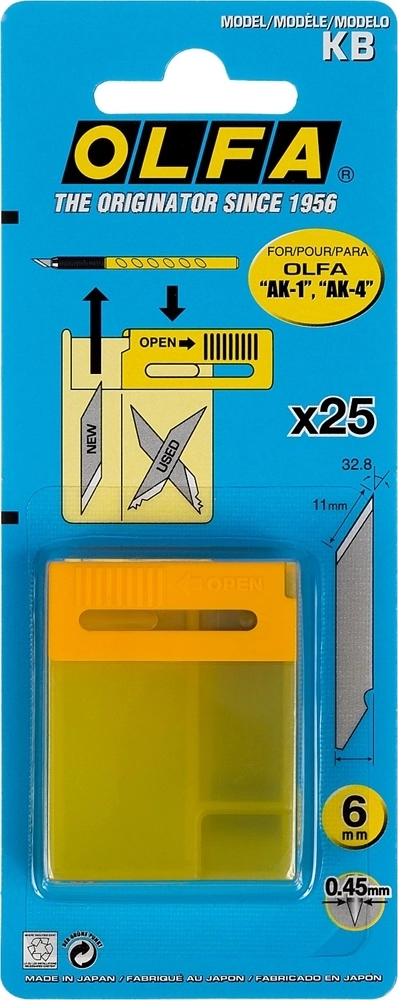 OLFA  25 шт, 6 мм, перовые лезвия для ножа OL-AK-1 (OL-KB) OL-KB