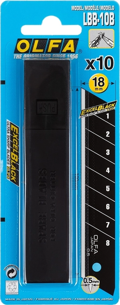 OLFA  EXCEL BLACK, 18 х 100 х 0.5 мм, 10 шт, сегментированные лезвия (OL-LBB-10B) OL-LBB-10B