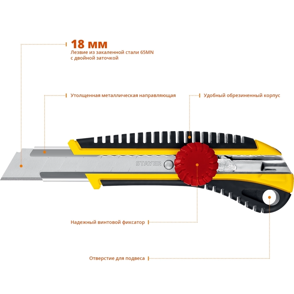 STAYER  KS-18, 18 мм, нож с винтовым фиксатором, Professional (09161) 09161_z01