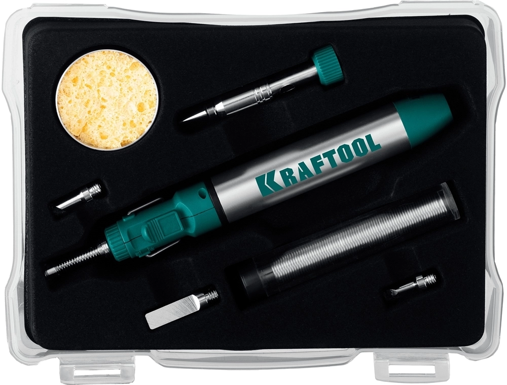 KRAFTOOL  SolderGas, 70 B, 30 - 70 Вт, 1300°С, горелка, фен, набор 8 в 1, газовый паяльник (55504-H8) 55504-H8