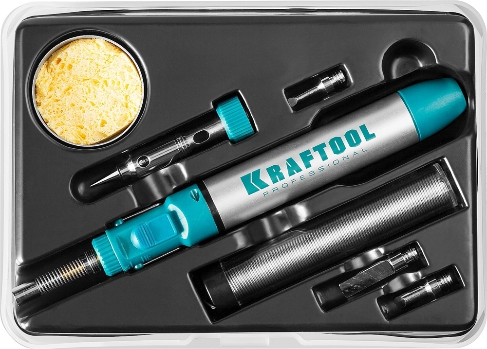 KRAFTOOL  SolderGas, 70 B, 30 - 70 Вт, 1300°С, горелка, фен, набор 8 в 1, газовый паяльник (55504-H8) 55504-H8