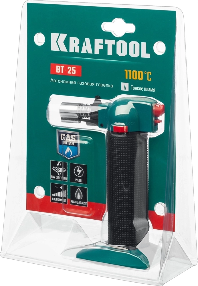 KRAFTOOL  BT-25, 1100°С, автономная газовая горелка с пьезоподжигом (55507) 55507