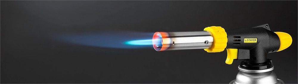STAYER  ProTerm PG 500, 1300°C, увеличенный выход пламени, газовая горелка с пьезоподжигом на баллон с цанговым соединением, Professional (55580) 55580
