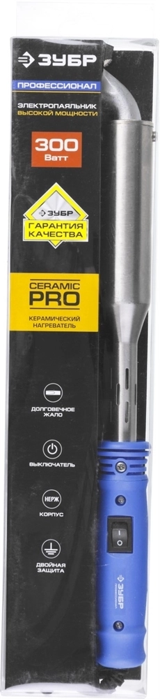 ЗУБР  Ceramic PRO, 300 Вт, клин, высокомощный электропаяльник с пластиковой рукояткой, Профессионал (55301-300) 55301-300