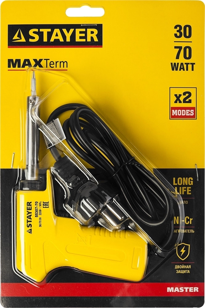 STAYER  MAXTerm, 30 Вт + 70 Вт, 2 в 1, конус, электропаяльник с пистолетной рукояткой (55307-70) 55307-70