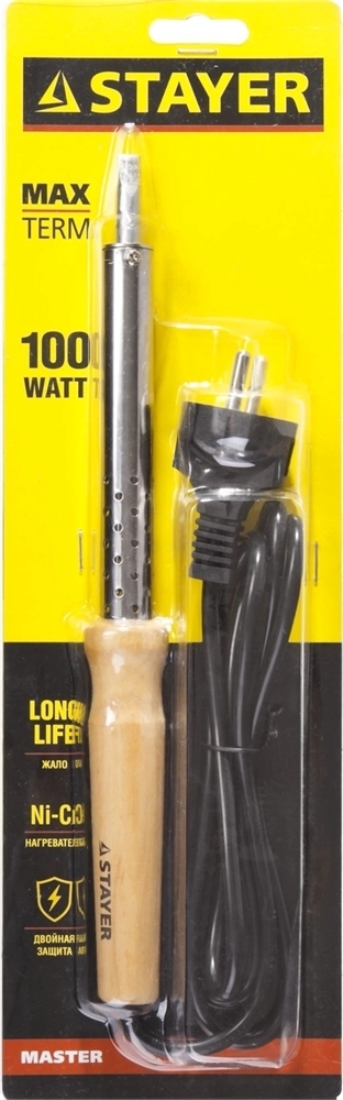 STAYER  MAXTerm, 100 Вт, клин, электропаяльник с деревянной рукояткой (55310-100) 55310-100