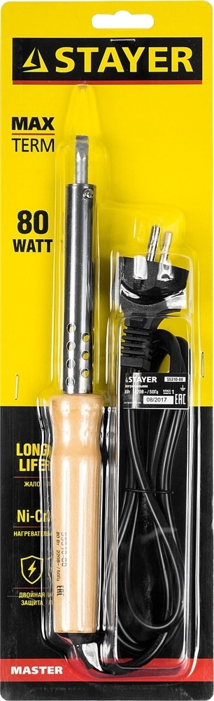 STAYER  MAXTerm, 80 Вт, клин, электропаяльник с деревянной рукояткой (55310-80) 55310-80