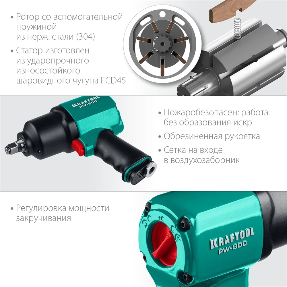 KRAFTOOL  PW-900, 1/2″, 880 Н·м, ударный пневматический гайковерт (64210) 64210