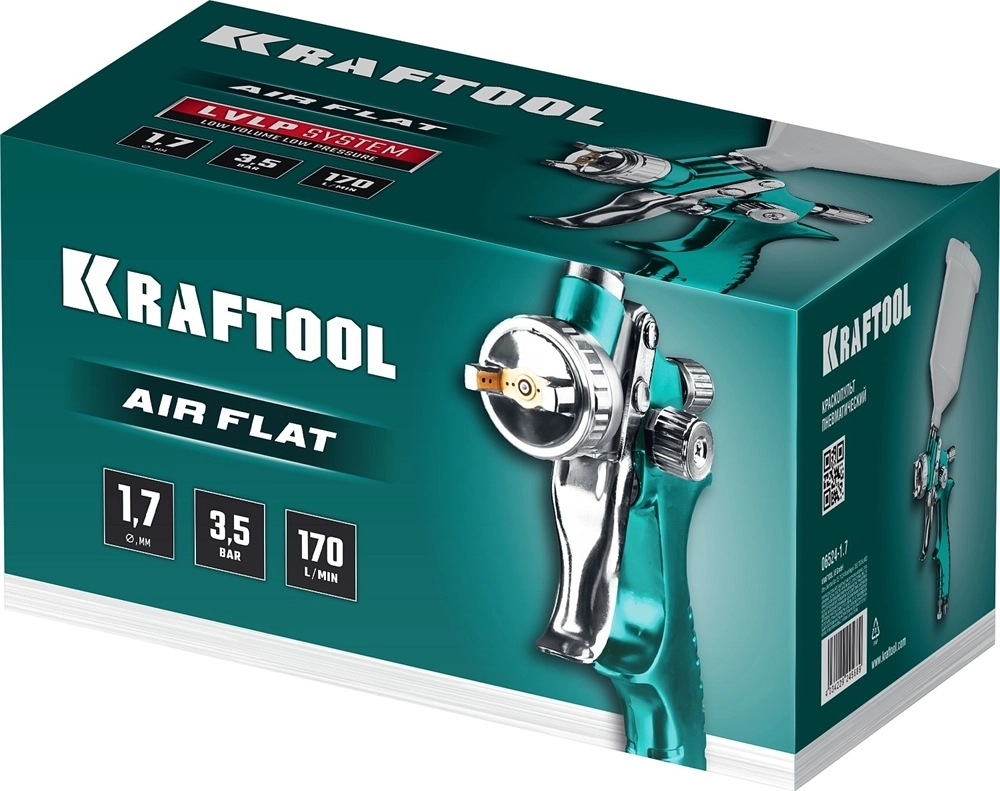 KRAFTOOL  AirFlat, LVLP, 1.7 мм, пневматический краскопульт с верхним бачком (06524-1.7) 06524-1.7