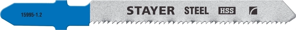 STAYER  T218A, 2 шт, 50 мм / 1.2 мм, T-хвост., HSS сталь, фигурный рез по металлу толщиной 0.9-3 мм, полотна для лобзика (15995-1.2) 15995-1.2_z02