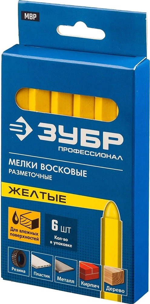 ЗУБР  желтые, 6 шт, разметочные восковые мелки, Профессионал (06330-5) 06330-5
