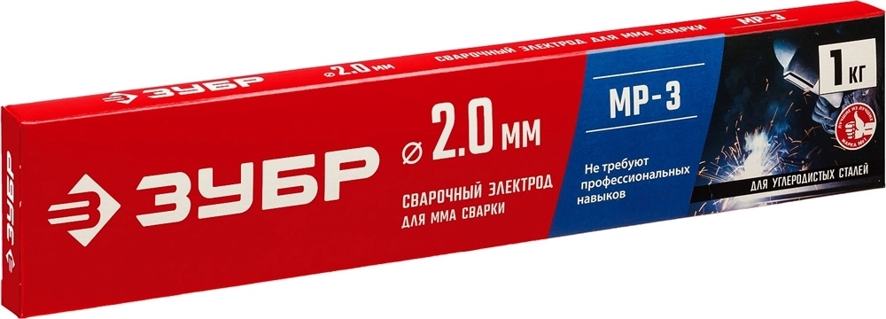 ЗУБР  Д 2.0 х 300 мм, 1 кг в коробке, МР-3 рутиловый, электрод сварочный (40011-2.0) 40011-2.0