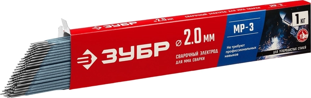 ЗУБР  Д 2.0 х 300 мм, 1 кг в коробке, МР-3 рутиловый, электрод сварочный (40011-2.0) 40011-2.0
