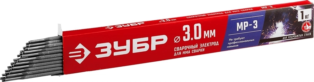 ЗУБР  Д 3.0 х 350 мм, 1 кг в коробке, МР-3 рутиловый, электрод сварочный (40011-3.0) 40011-3.0
