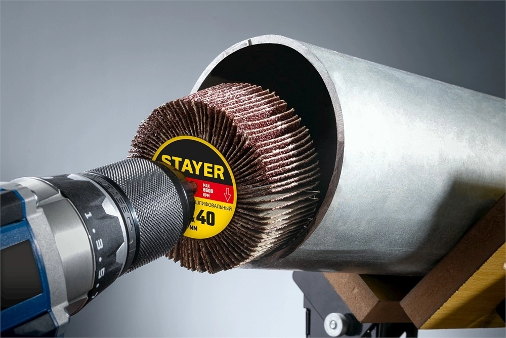 STAYER  d 80 x 40 мм, P100, на шпильке d 6 мм, круг шлифовальный лепестковый (36609-100) 36609-100