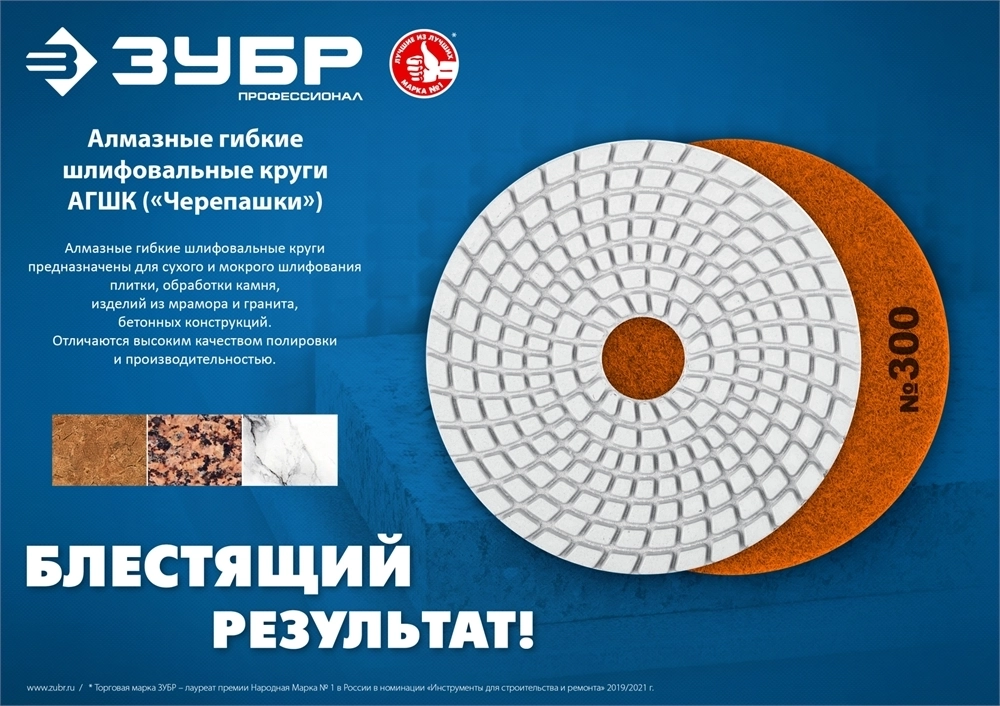 ЗУБР  125 мм, №200, мокрое шлифование, алмазный гибкий шлифовальный круг АГШК, Профессионал (29867-200) 29867-200