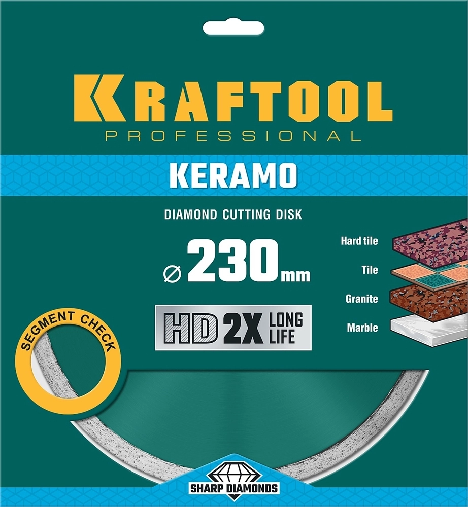 KRAFTOOL  Keramo, 230 мм, (22.2 мм, 10 х 2.8 мм), сегментированный алмазный диск (36684-230) 36684-230