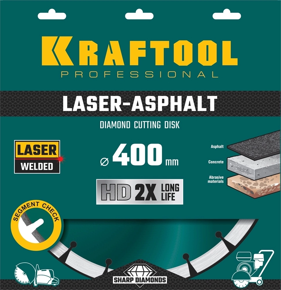 KRAFTOOL  Laser-Asphalt, 400 мм, (25.4/20 мм, 10 х 3.4 мм), сегментный алмазный диск (36687-400) 36687-400