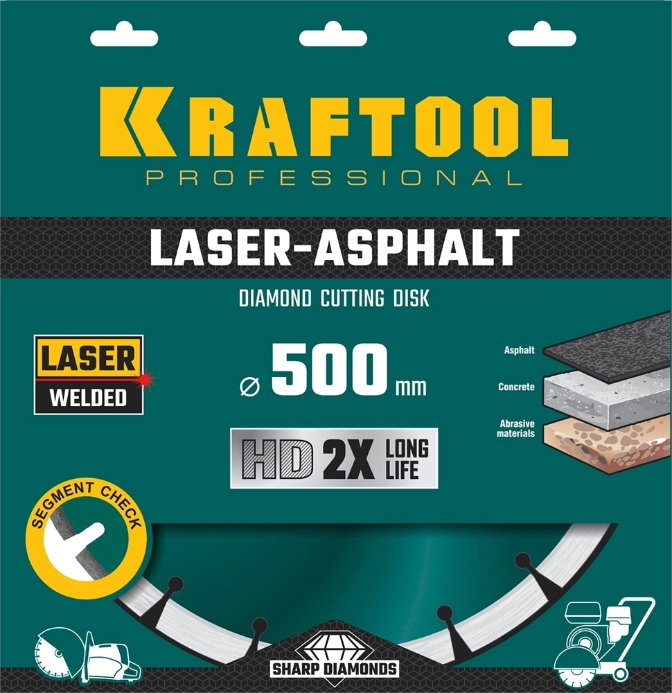KRAFTOOL  Laser-Asphalt, 500 мм, (25.4/20 мм, 10 х 4.5 мм), сегментный алмазный диск (36687-500) 36687-500