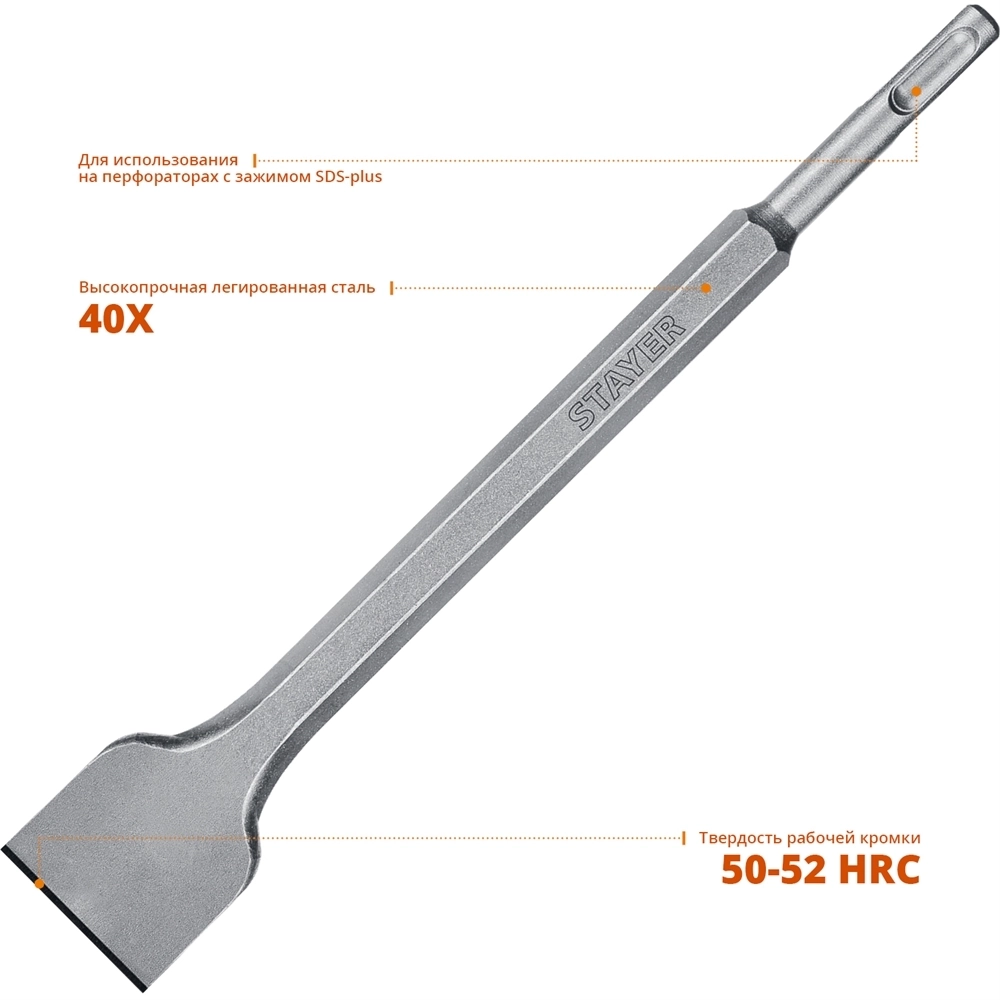STAYER  Gorilla Force, 40 х 250 мм, SDS-Plus, плоское зубило, Professional (29351-00-250) 29353-40-250_z02