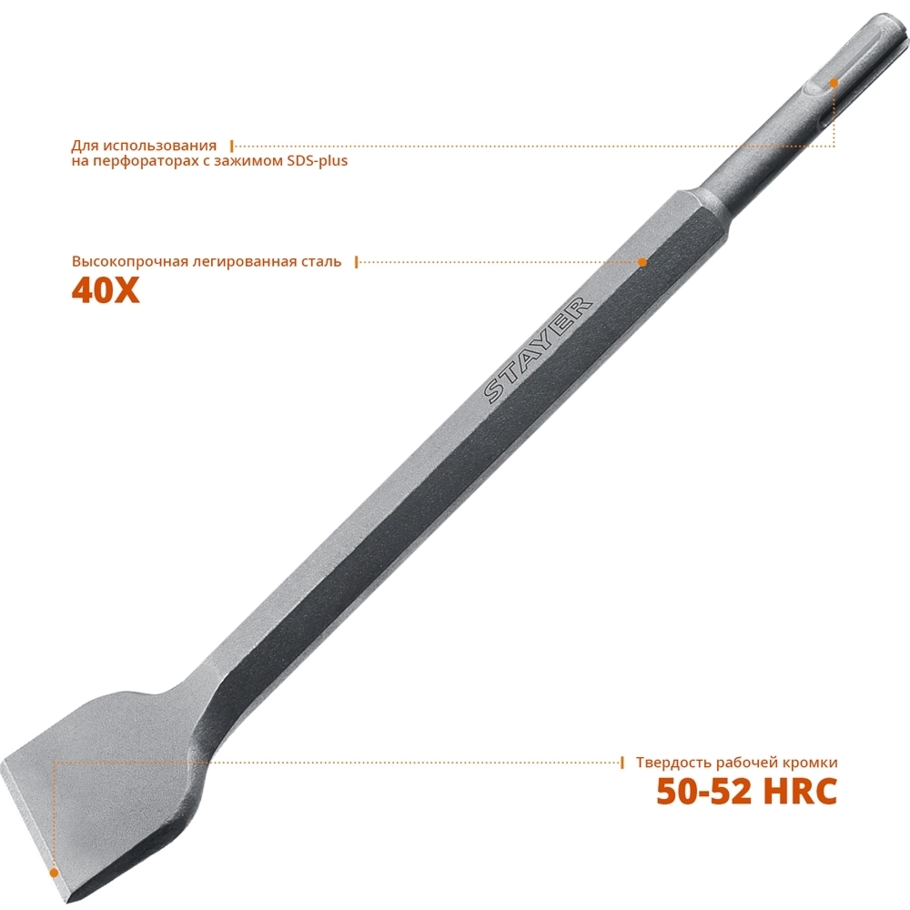 STAYER  Gorilla Force, 40 х 250 мм, SDS-Plus, плоское изогнутое зубило, Professional (29351-00-250) 29354-40-250_z02
