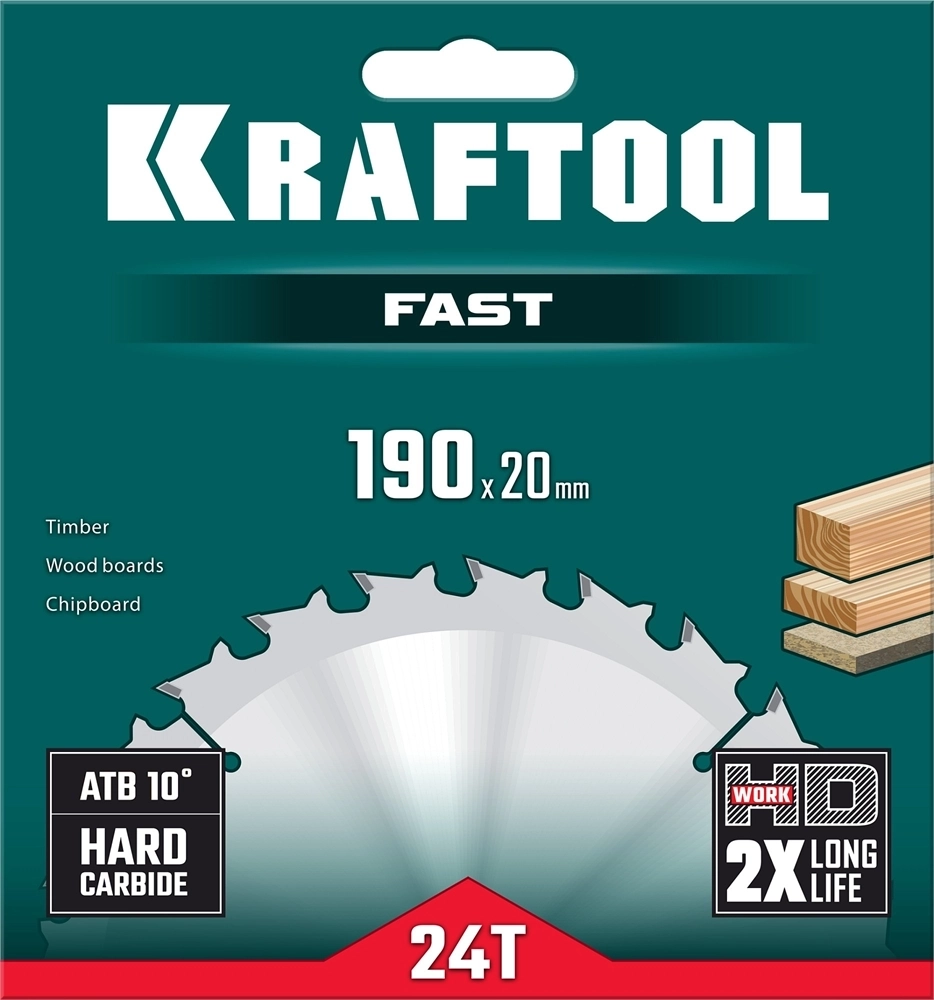 KRAFTOOL  Fast, 190 х 20 мм, 24Т, пильный диск по дереву (36950-190-20) 36950-190-20