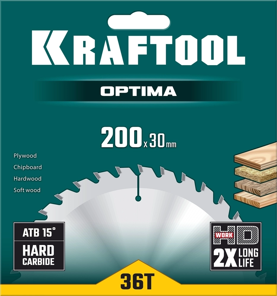 KRAFTOOL  Optima, 200 х 30 мм, 36Т, пильный диск по дереву (36951-200-30) 36951-200-30