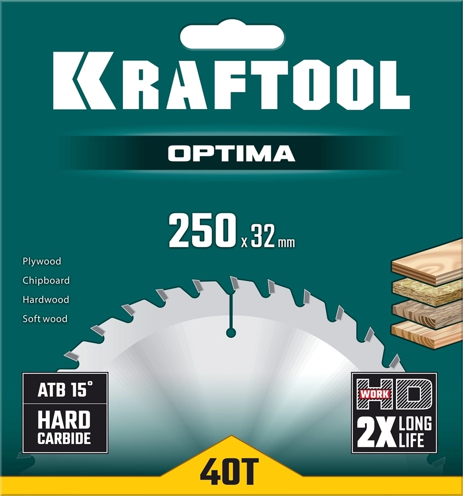 KRAFTOOL  Optima, 250 х 32 мм, 40Т, пильный диск по дереву (36951-250-32) 36951-250-32