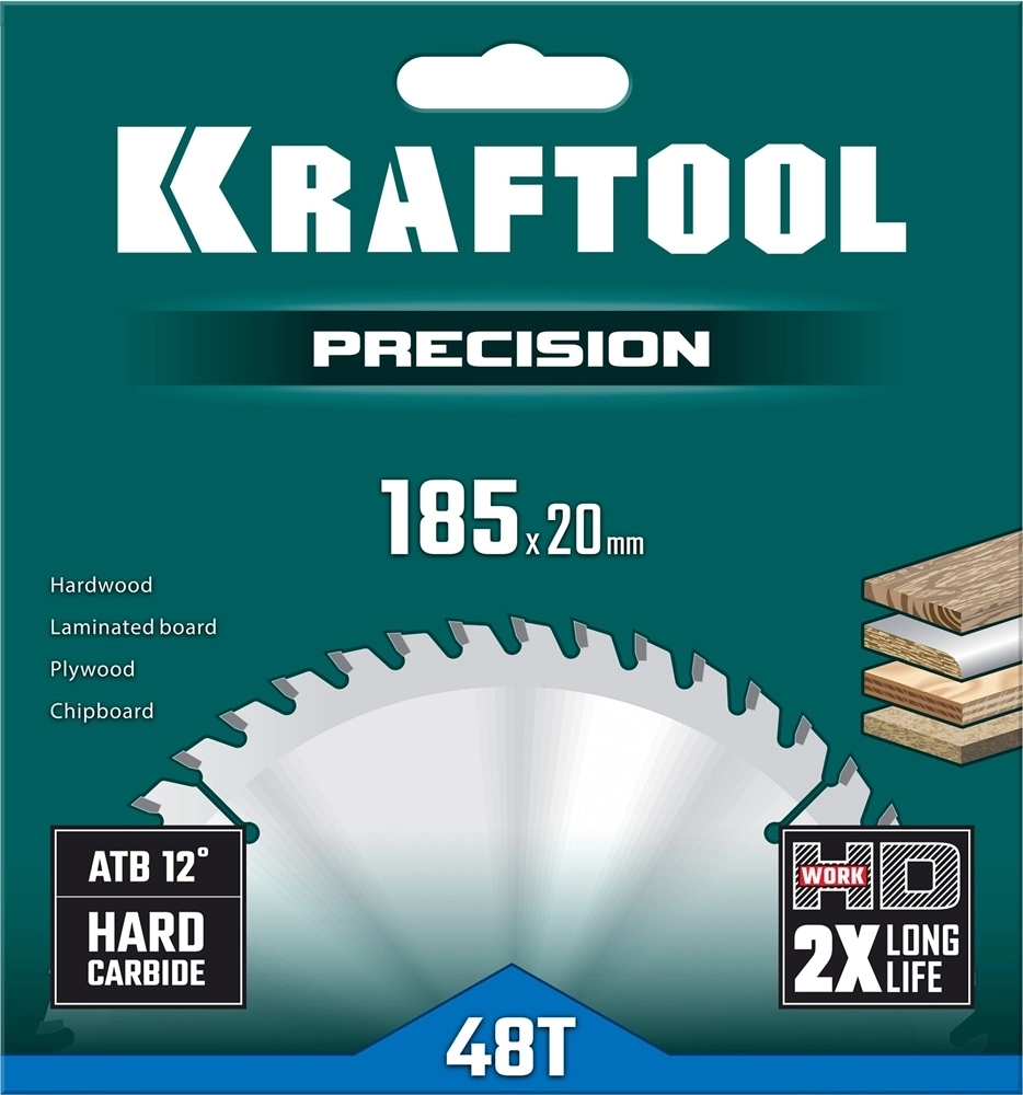 KRAFTOOL  Precision, 185 x 20 мм, 48Т, пильный диск по дереву (36952-185-20) 36952-185-20