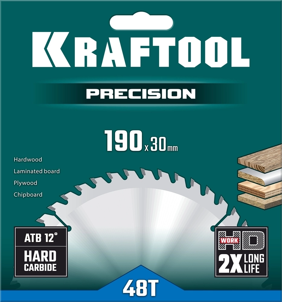 KRAFTOOL  Precision, 190 х 30 мм, 48Т, пильный диск по дереву (36952-190-30) 36952-190-30