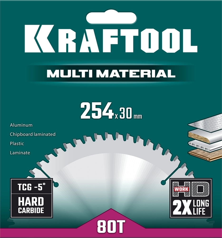 KRAFTOOL  Multi Material, 254 х 30 мм, 80Т, пильный диск по алюминию (36953-254-30) 36953-254-30