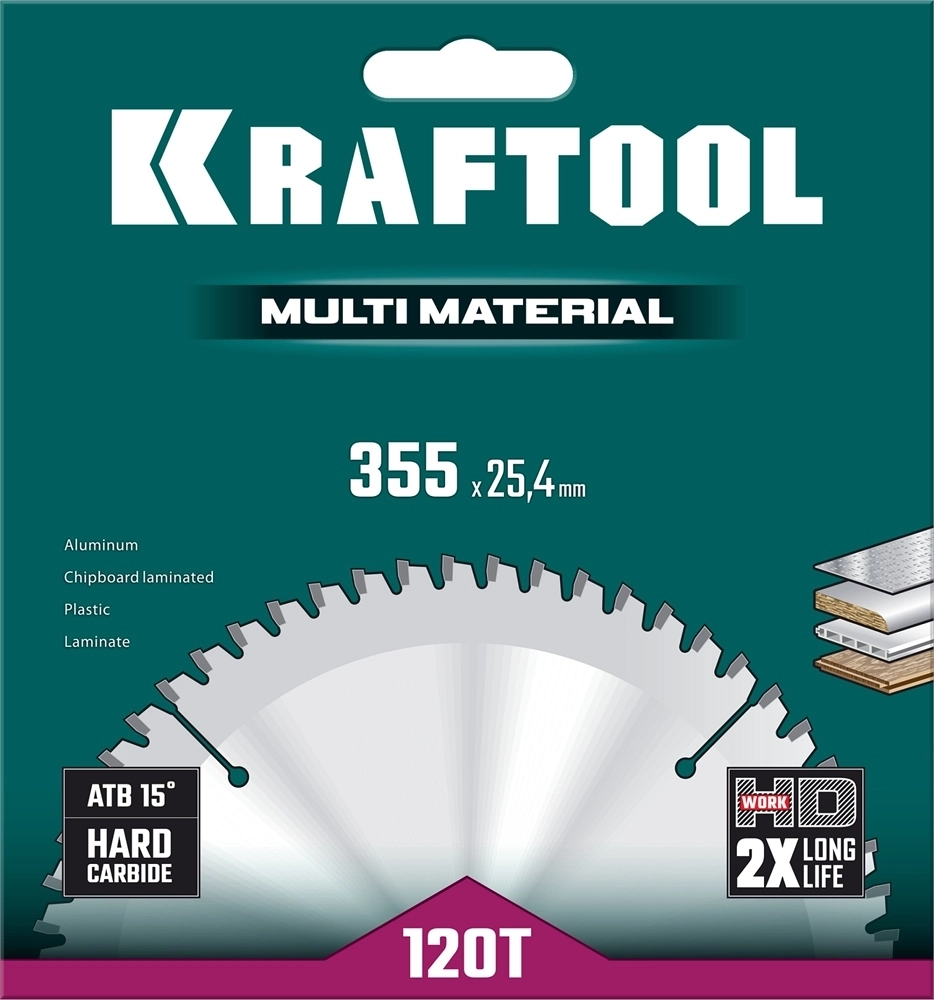 KRAFTOOL  Multi Material, 355 х 25.4 мм, 120Т, пильный диск по алюминию (36953-355-25.4) 36953-355-25.4