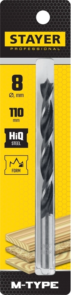 STAYER  M-type, 8.0 x 110/80 мм, М-образная заточка, спиральное сверло по дереву (2942-110-08) 2942-110-08_z02
