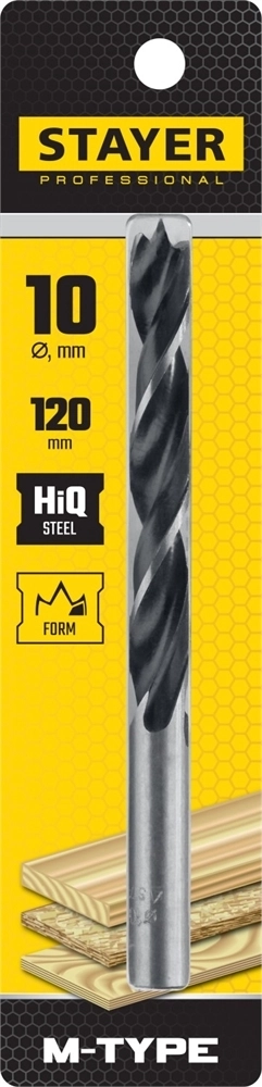 STAYER  M-type, 10.0 x 120/75 мм, М-образная заточка, спиральное сверло по дереву (2942-120-10) 2942-120-10_z02