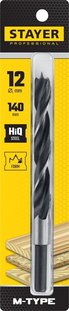 STAYER  M-type, 12.0 x 140/85 мм, М-образная заточка, спиральное сверло по дереву (2942-140-12) 2942-140-12_z02