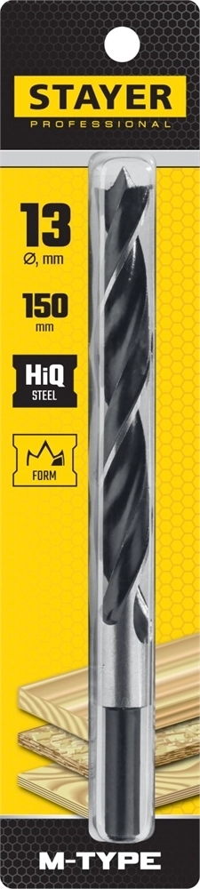 STAYER  M-type, 13.0 x 150/95 мм, М-образная заточка, спиральное сверло по дереву (2942-150-13) 2942-150-13_z02