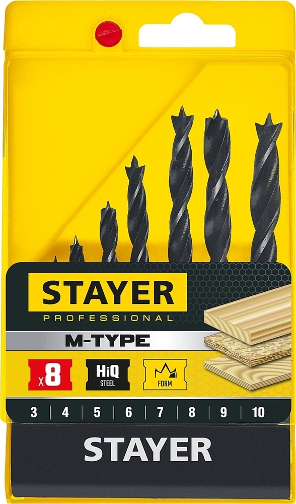 STAYER  M-type, 8 шт: 3-4-5-6-7-8-9-10 мм, набор спиральных сверл по дереву (2942-H8) 2942-H8_z02
