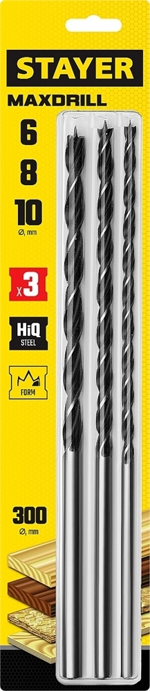 STAYER  Maxdrill, 3 шт: 6-8-10 х 300 мм, набор сверл спиральных по дереву (2943-300-H3) 2943-300-H3_z01