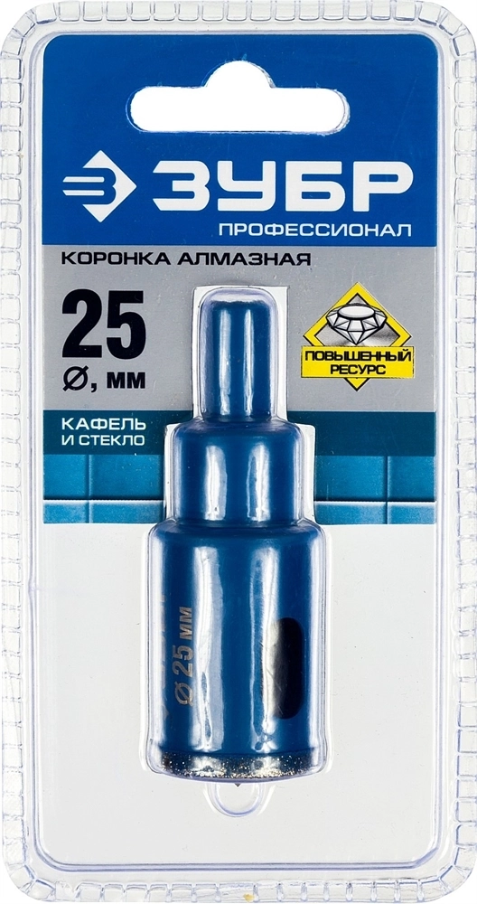 ЗУБР  АГК, d 25 мм, (центр. сверло, трехгр. хвост, Р60), алмазная коронка, Профессионал (29850-25) 29850-25