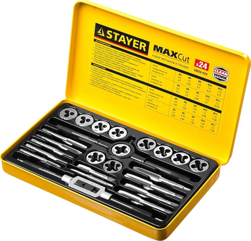STAYER  MaXCut, 24 предмета, легированная сталь, набор метчиков и плашек (28020-H24) 28020-H24