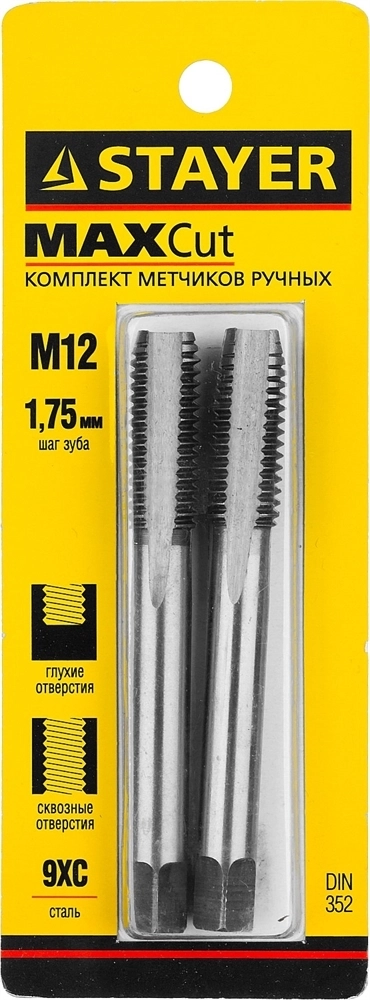 STAYER  M12 х 1.75, 2 шт, комплект метчиков (28025-12-1.75-H2) 28025-12-1.75-H2
